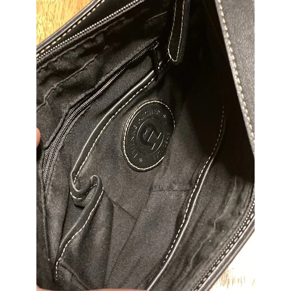 Etienne Aigner Black Leather Crossbody Bag Gold Logo Stitch Detail Hobo